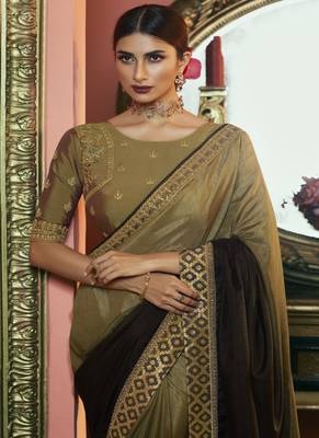 Mehendi embroidered silk saree with blouse 2