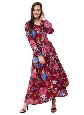 Women's Crepe Brown Printed Maxi Dress 1
