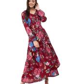 Women's Crepe Brown Printed Maxi Dress