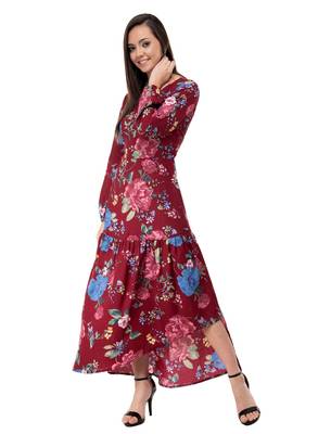 Women's Crepe Brown Printed Maxi Dress 2