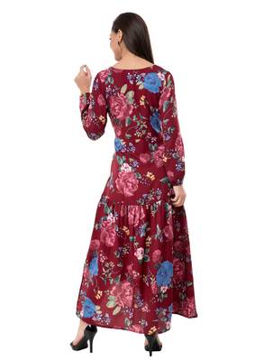 Women's Crepe Brown Printed Maxi Dress 3