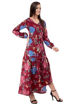 Women's Crepe Brown Printed Maxi Dress 5