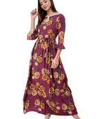 Women's Crepe Brown Printed Maxi Dress