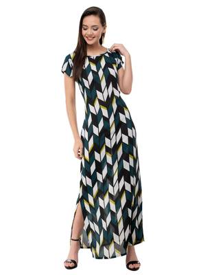 Women's Crepe Off White Printed Maxi Dress 1