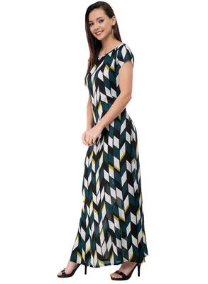 Women's Crepe Off White Printed Maxi Dress 2