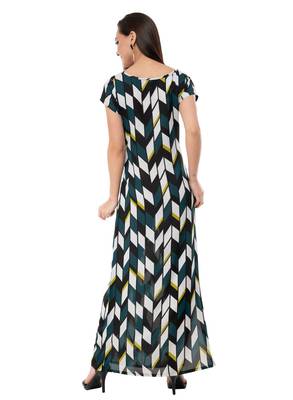 Women's Crepe Off White Printed Maxi Dress 3
