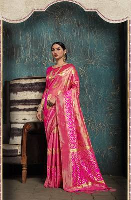 Pink woven kanchipuram silk saree with blouse 1