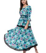 Women's Crepe Turquoise Printed Maxi Dress