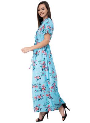 Women's Crepe Turquoise Printed Maxi Dress 2