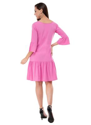 Women's Crepe Pink Flared Mini Dress 3