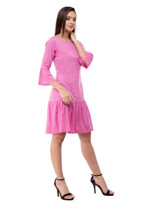 Women's Crepe Pink Flared Mini Dress 5