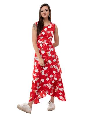Women's Crepe Red Printed Maxi Dress 1