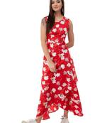 Women's Crepe Red Printed Maxi Dress