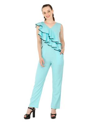 Women's Crepe Sky Blue Casual Jumpsuit 1