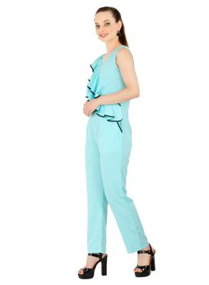 Women's Crepe Sky Blue Casual Jumpsuit 2
