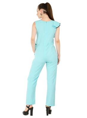 Women's Crepe Sky Blue Casual Jumpsuit 3