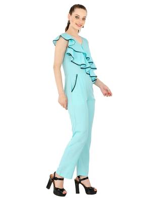 Women's Crepe Sky Blue Casual Jumpsuit 5