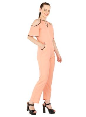 Women's Crepe Orange Casual Jumpsuit 5