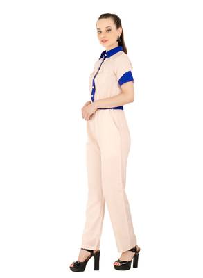 Women's Crepe Beige Casual Jumpsuit 2