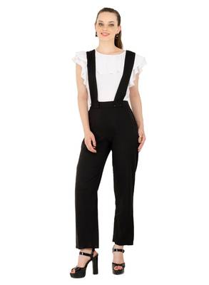 Women's Crepe Off White with Blue Casual Jumpsuit 1