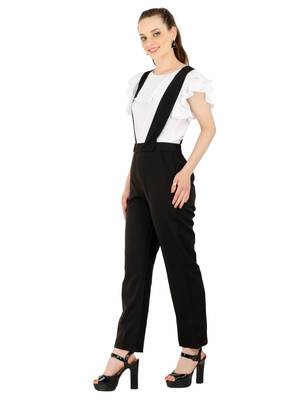 Women's Crepe Off White with Blue Casual Jumpsuit 2