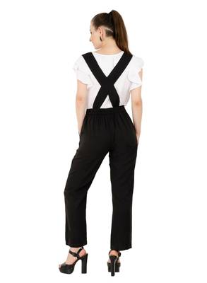 Women's Crepe Off White with Blue Casual Jumpsuit 3