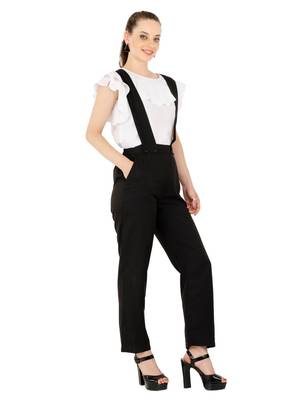 Women's Crepe Off White with Blue Casual Jumpsuit 5