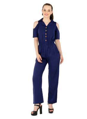 Women's Crepe Blue Casual Jumpsuit 1