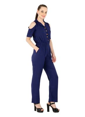 Women's Crepe Blue Casual Jumpsuit 2