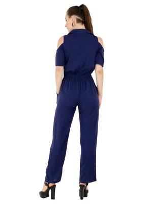 Women's Crepe Blue Casual Jumpsuit 3