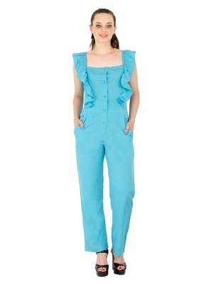 Women's Crepe Blue Casual Jumpsuit 1