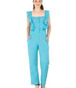 Women's Crepe Blue Casual Jumpsuit