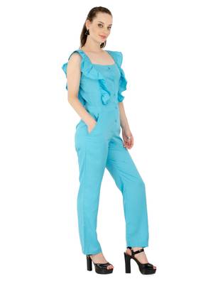 Women's Crepe Blue Casual Jumpsuit 2