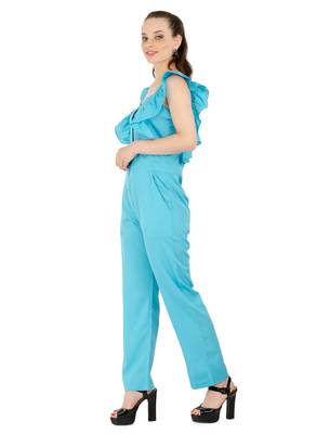 Women's Crepe Blue Casual Jumpsuit 5