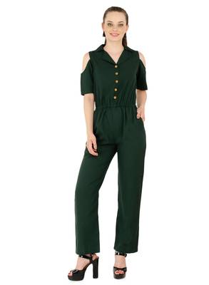Women's Crepe Green Casual Jumpsuit 1