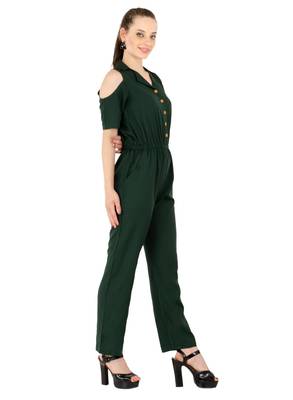 Women's Crepe Green Casual Jumpsuit 2