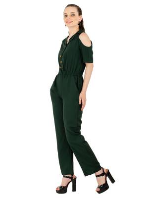 Women's Crepe Green Casual Jumpsuit 5