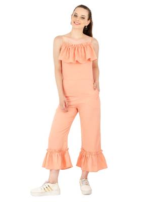Women's Crepe Peach Casual Jumpsuit 1
