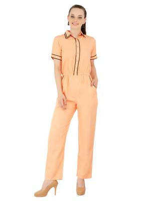 Women's Crepe Peach Casual Jumpsuit 1