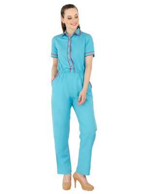 Women's Crepe Blue Casual Jumpsuit 1