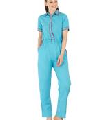Women's Crepe Blue Casual Jumpsuit