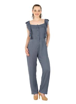 Women's Rayon Grey Casual Jumpsuit 1