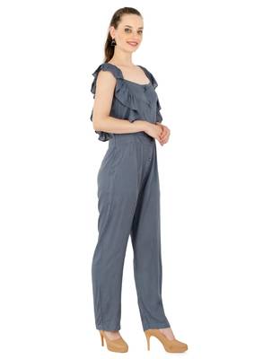 Women's Rayon Grey Casual Jumpsuit 2