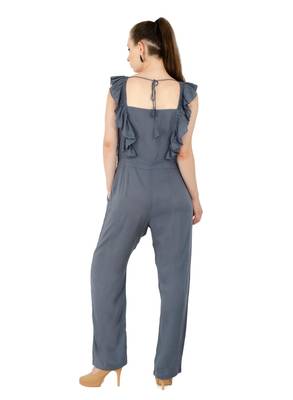 Women's Rayon Grey Casual Jumpsuit 3