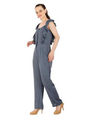 Women's Rayon Grey Casual Jumpsuit 5