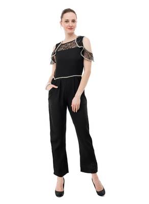 Women's Crepe Black Full Leg Jumpsuit 1