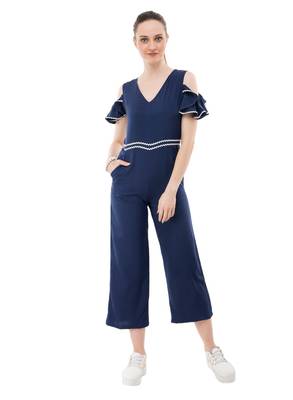 Women's Crepe Blue Full Leg Jumpsuit 1