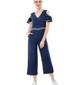 Women's Crepe Blue Full Leg Jumpsuit
