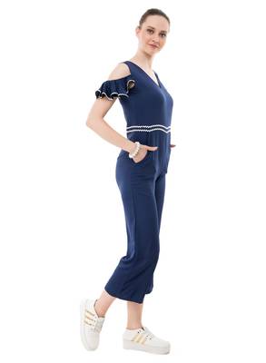 Women's Crepe Blue Full Leg Jumpsuit 2