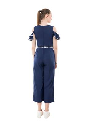 Women's Crepe Blue Full Leg Jumpsuit 3